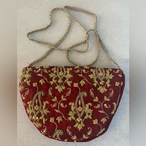 Vintage beautiful delicate bridal banarsi embroidered red and gold pouch/bag.